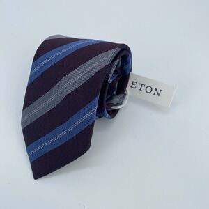 Eton Tie Mens One Size Multi Striped Silk Classic Luxury Necktie Italy Made NWT